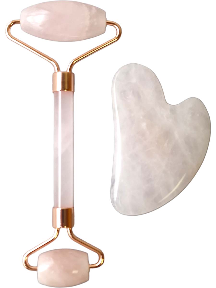 Подарочный массажный набор ролик и скребок гуаша для лица розовый кварц массажный ролик для лица gess meili массажер для лица