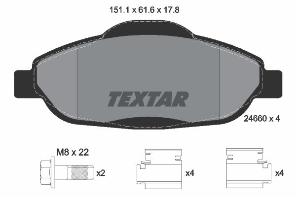 

Тормозные колодки Textar передние с противошумной пластиной Q+ для Peugeot 308 2466001