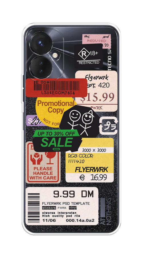 

Чехол на Tecno Spark 9 Pro "Коллаж из наклеек", Красный;желтый;зеленый;белый, 301950-1