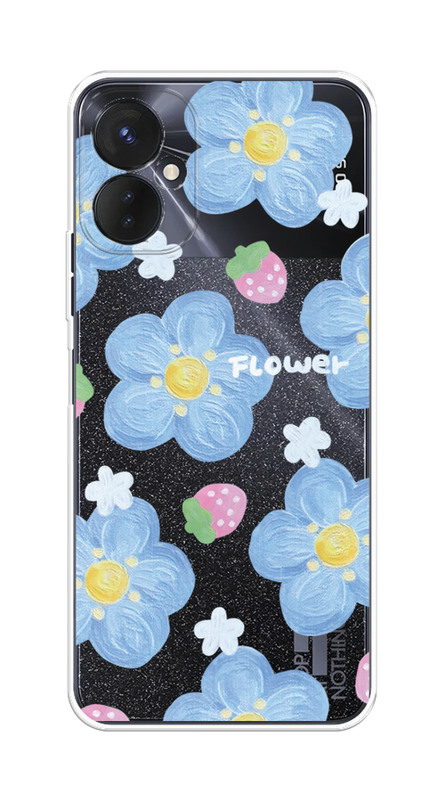 

Чехол на Tecno Spark 9 Pro "Цветы и клубники", Прозрачный;голубой;белый, 301950-1