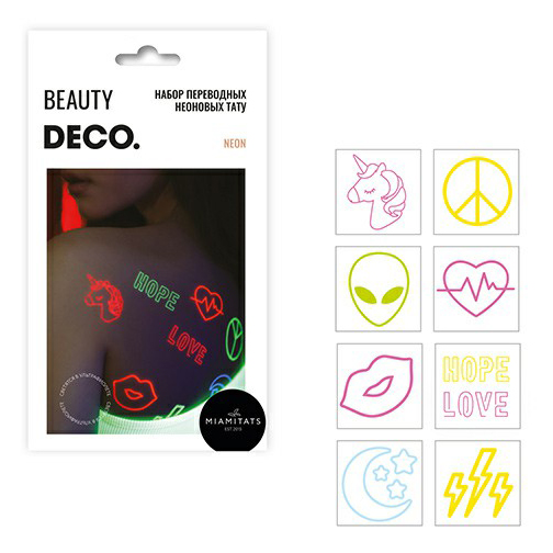 

Татуировки переводные для тела DECO. by Miami tattoos Neon, Разноцветный