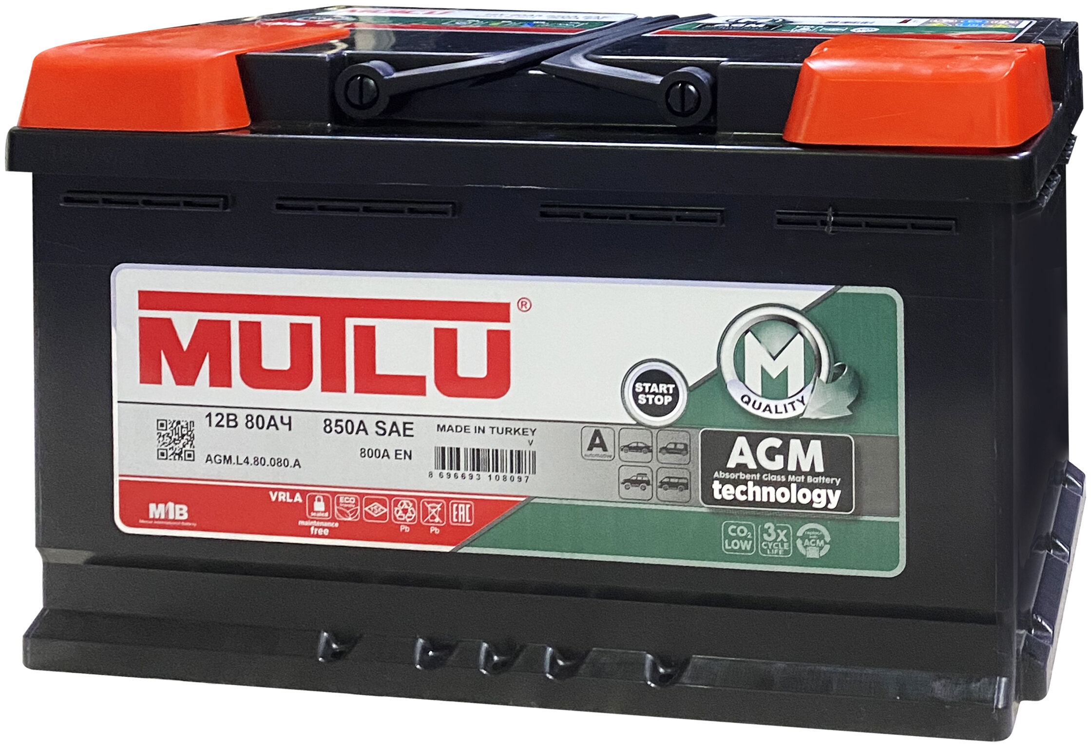 

Аккумулятор MUTLU AGM M1 80 Ач 800 А обратная полярность, AGM M1