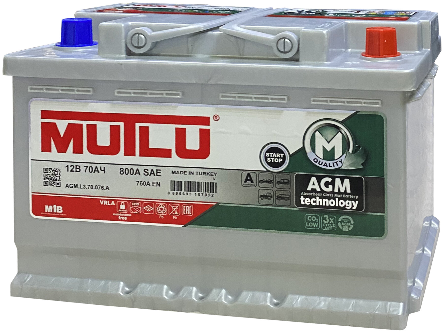 

Аккумулятор MUTLU AGM M1 70 Ач 760 А обратная полярность, AGM M1