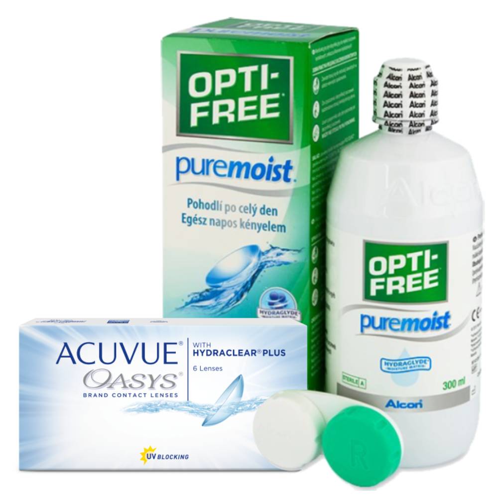 фото Набор контактные линзы acuvue oasys 6 линз r 8.8 -1,75 + opti-free pure moist 300 мл