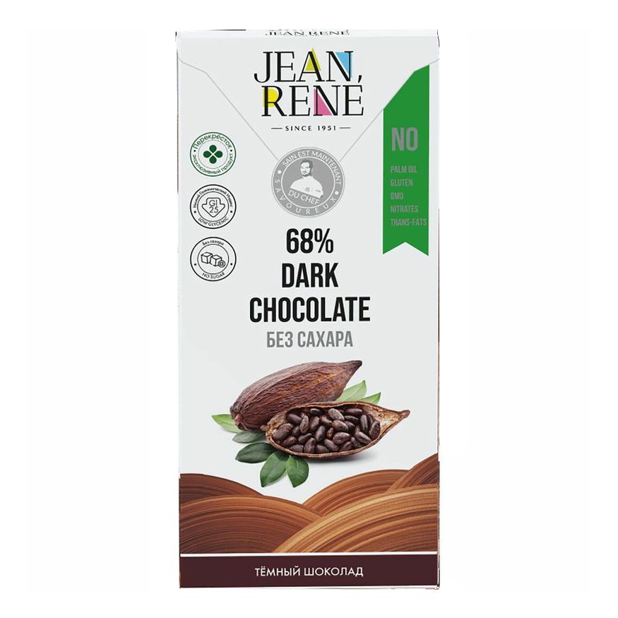 Шоколад Jean Rene темный авторский из двух сортов какао-бобов без сахара 68% 80 г