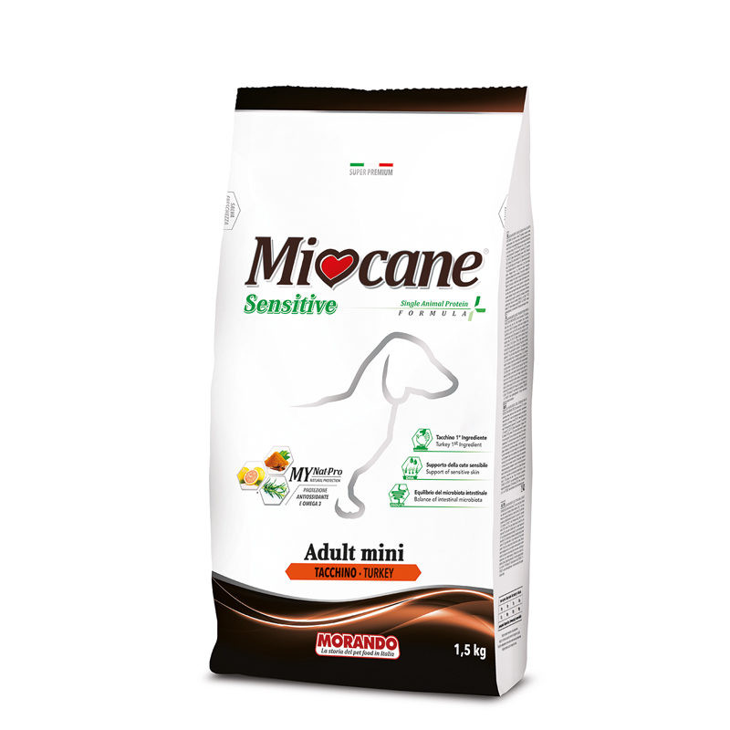 Сухой корм для собак Miocane Adult Mini Sensitive, для мелких пород, индейка, 1,5 кг