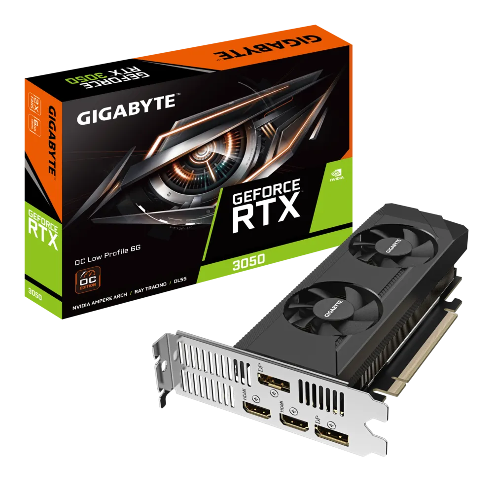 

Видеокарта GIGABYTE NVIDIA GeForce RTX 3050 OC Low Profile (GV-N3050OC-6GL), Черный, GeForce RTX 3050 OC Low Profile