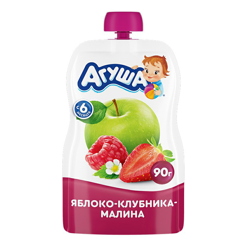 Пюре Агуша фруктово-ягодное яблоко-клубника-малина с 6 месяцев 90 г