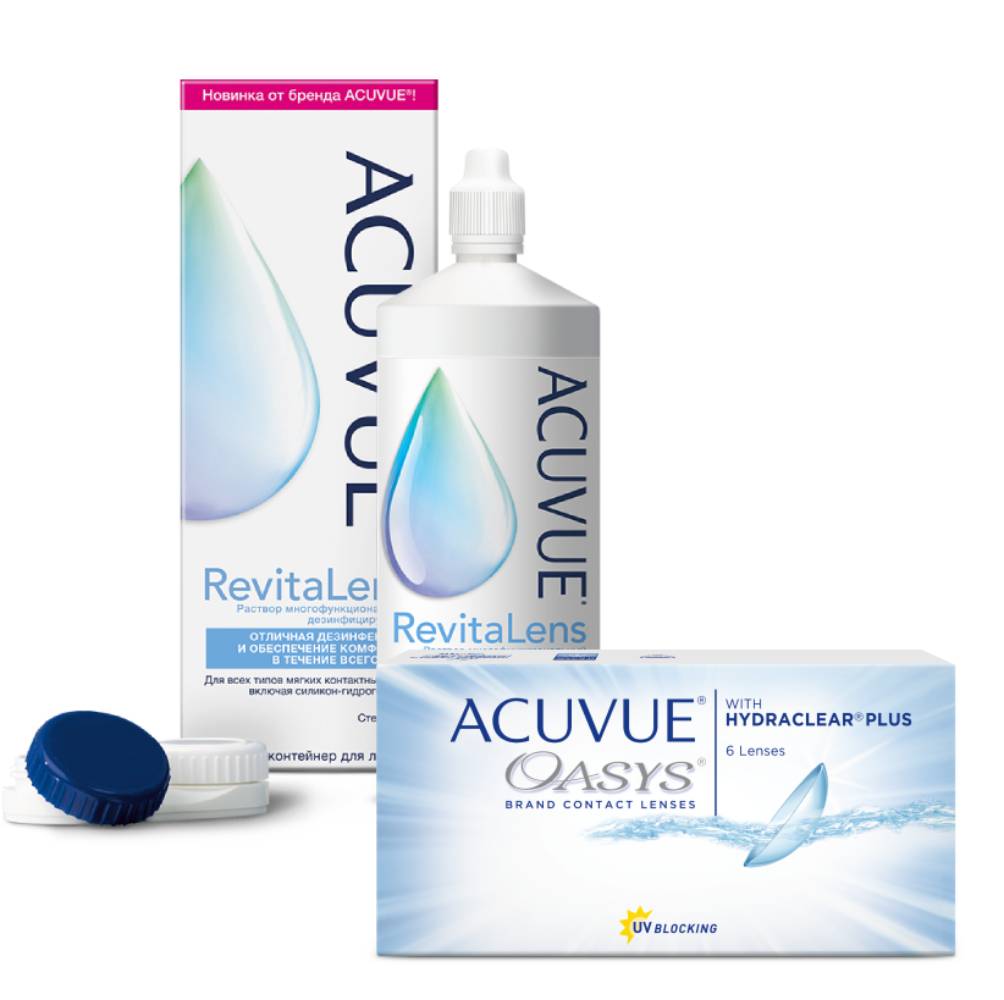 

Набор контактные линзы Acuvue Oasys 6 линз R 8.8 -9,00 + Acuvue RevitaLens 300 мл, Oasys with Hydraclear Plus 6 линз + Acuvue RevitaLens 300 мл