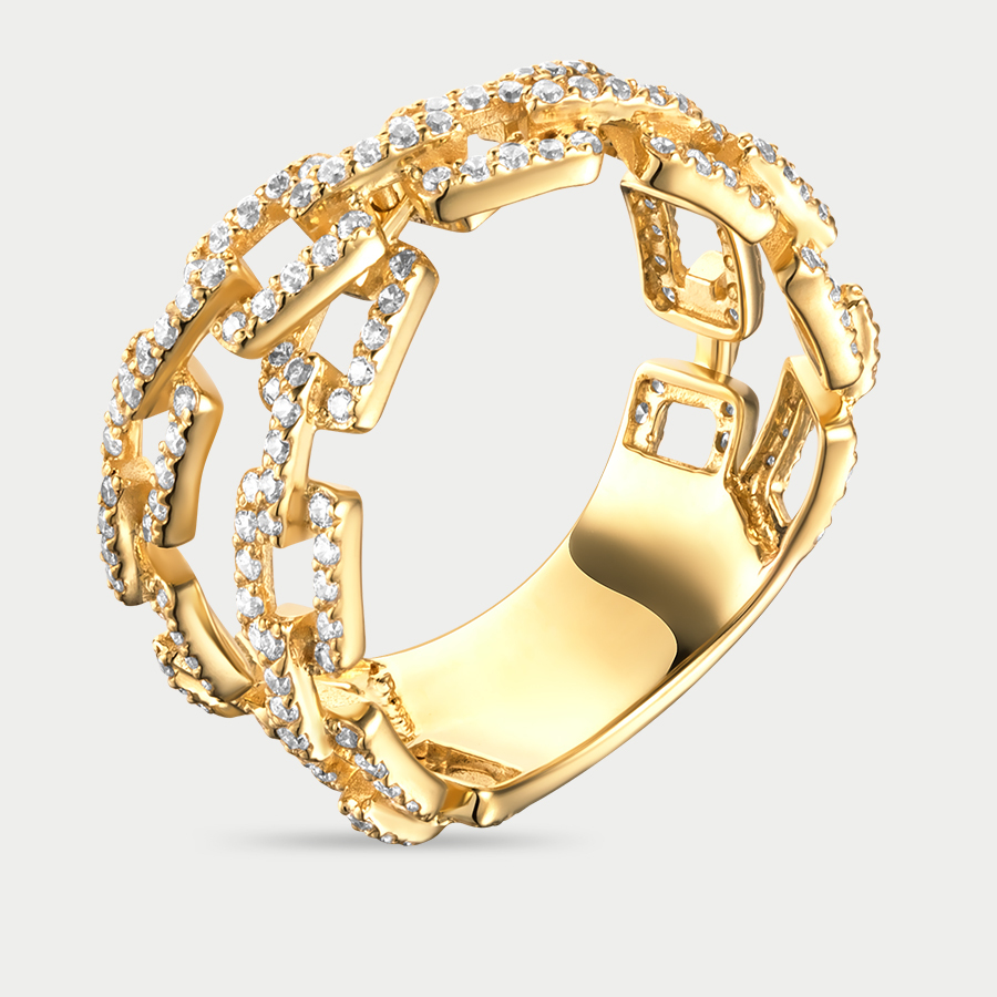 Кольцо из желтого золота р. 18 Нефрит К1369-5401, фианит