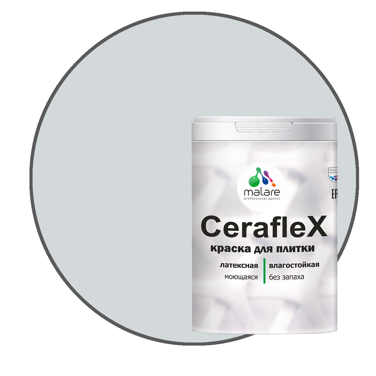 

Краска Malare Ceraflex для кафельной плитки и стен в ванной, светло-серый, 1 кг, Ceraflex-1