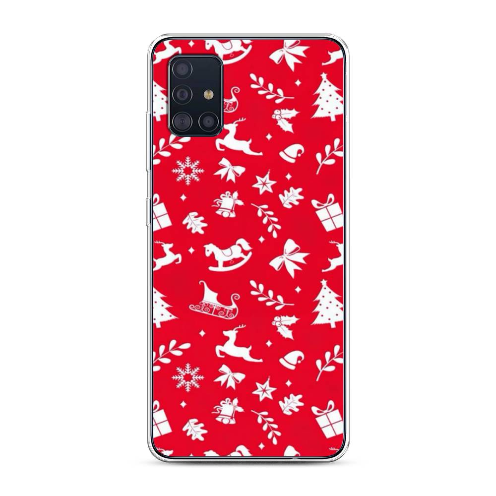 

Чехол для Samsung Galaxy A51 "Красный новогодний фон", Красный;белый, 28950-5