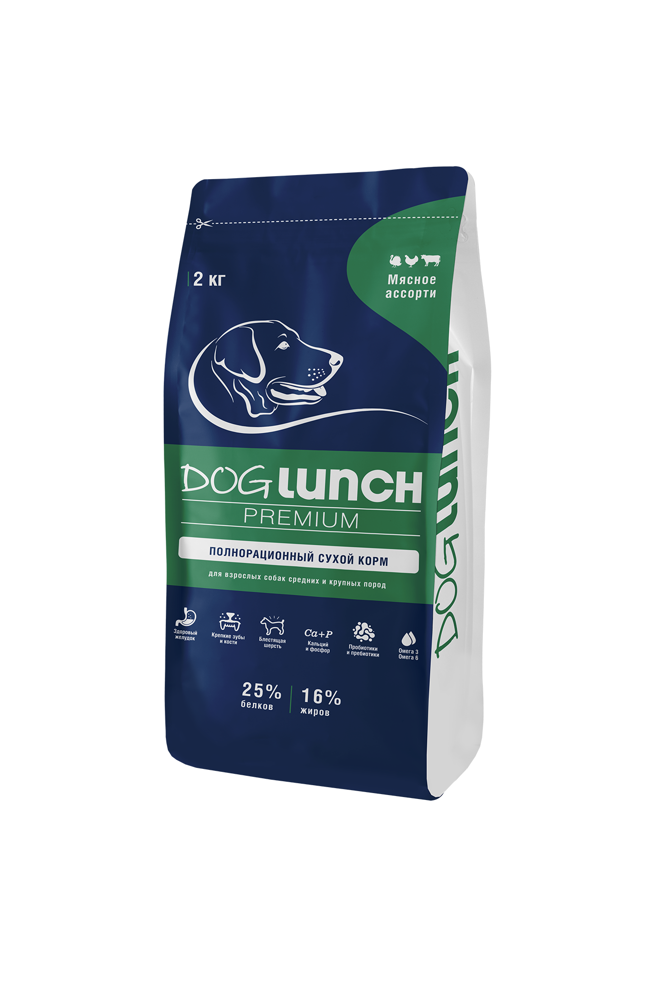 фото Сухой корм для собак средних и крупных пород doglunch premium, мясное ассорти, 2 кг dog lunch