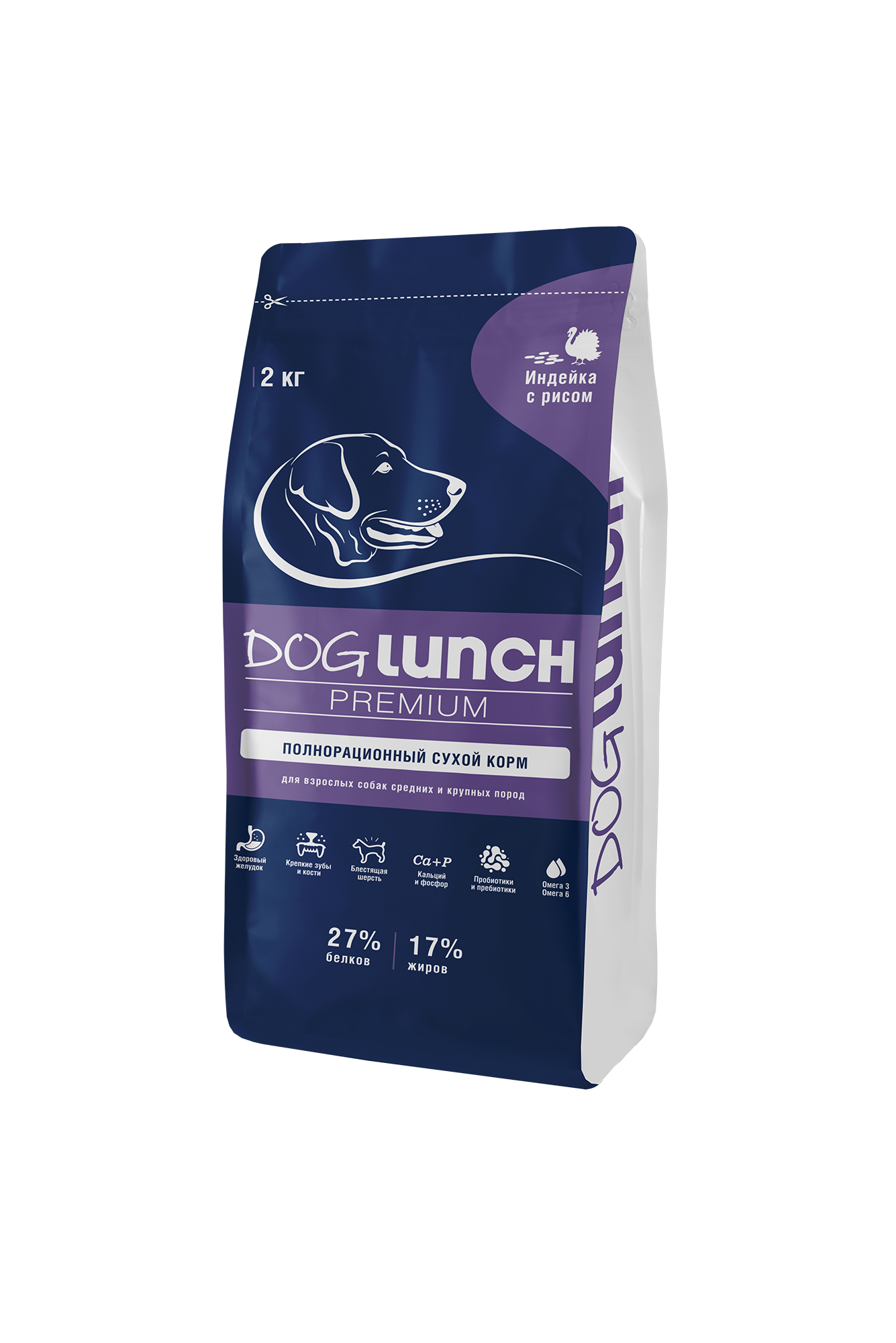 фото Сухой корм для собак doglunch premium средних и крупных пород с индейкой и рисом 2 кг dog lunch