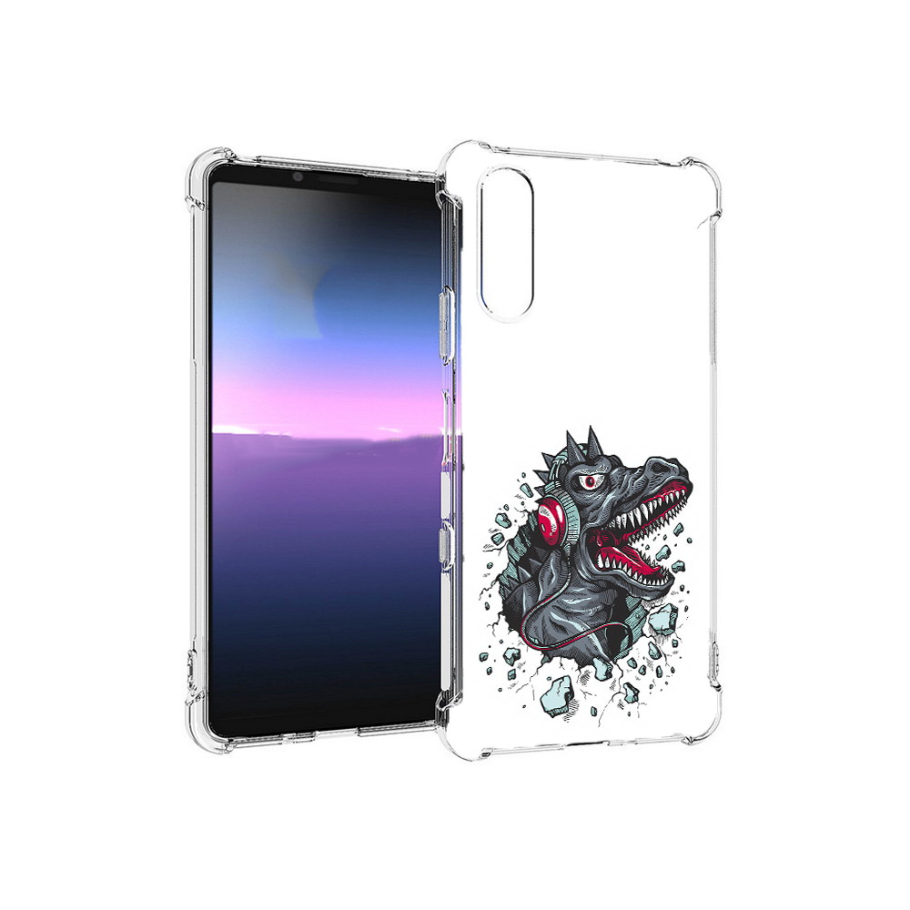 

Чехол MyPads Tocco для Sony Xperia 10 III Нарисованный динозавр в наушниках, Прозрачный, Tocco