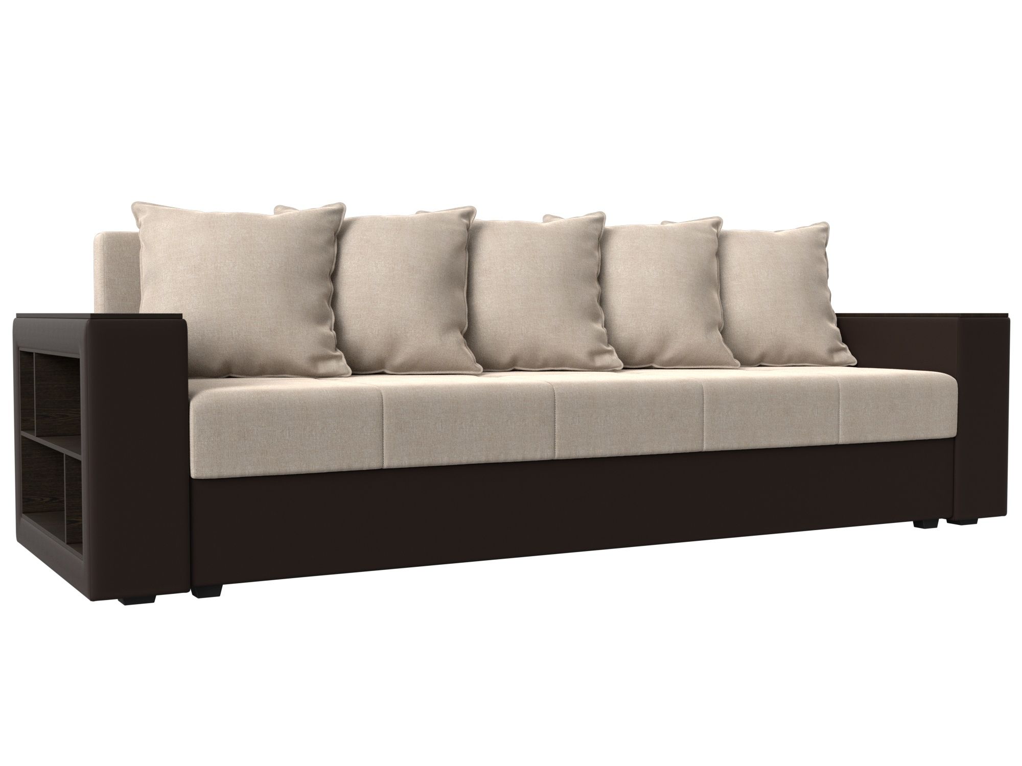 

Диван прямой Лига Диванов Дубай Лайт полки слева 234х77х85 см, бежевый\коричневый, Дубай Лайт