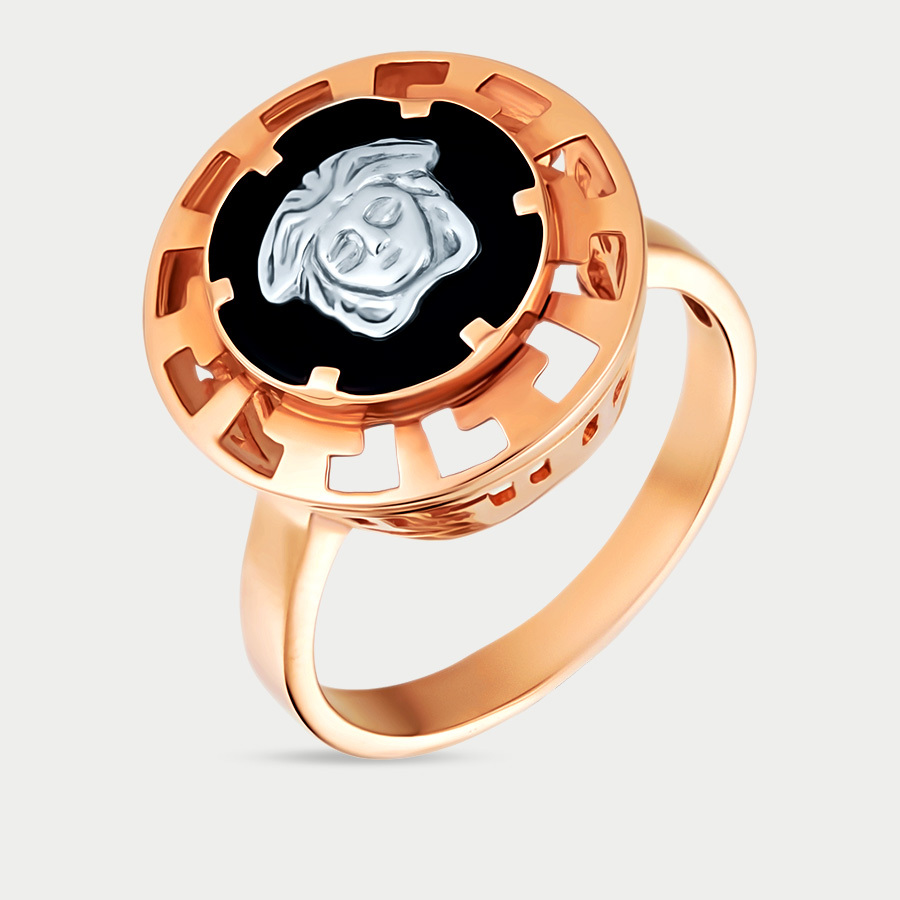 Кольцо из розового золота р. 17 НОВОЕ ВРЕМЯ 03467, оникс