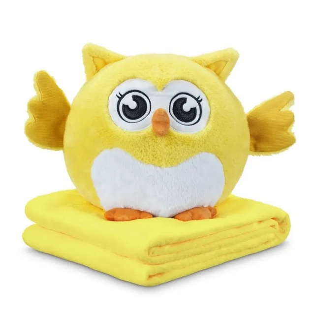 фото Мягкая игрушка mishaexpo сова с пледом, желтая atoy003