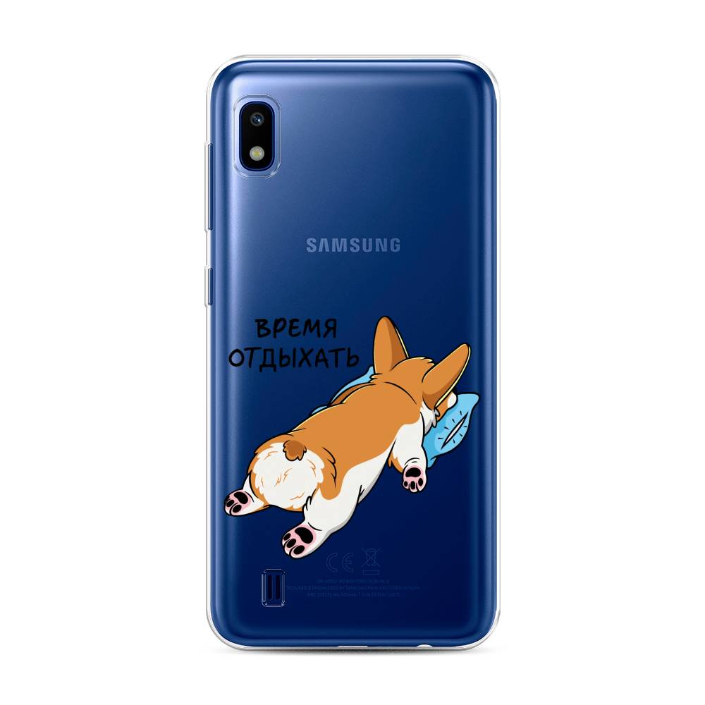 

Чехол на Samsung Galaxy A10 "Корги отдыхает", Черный;коричневый;голубой, 27950-1