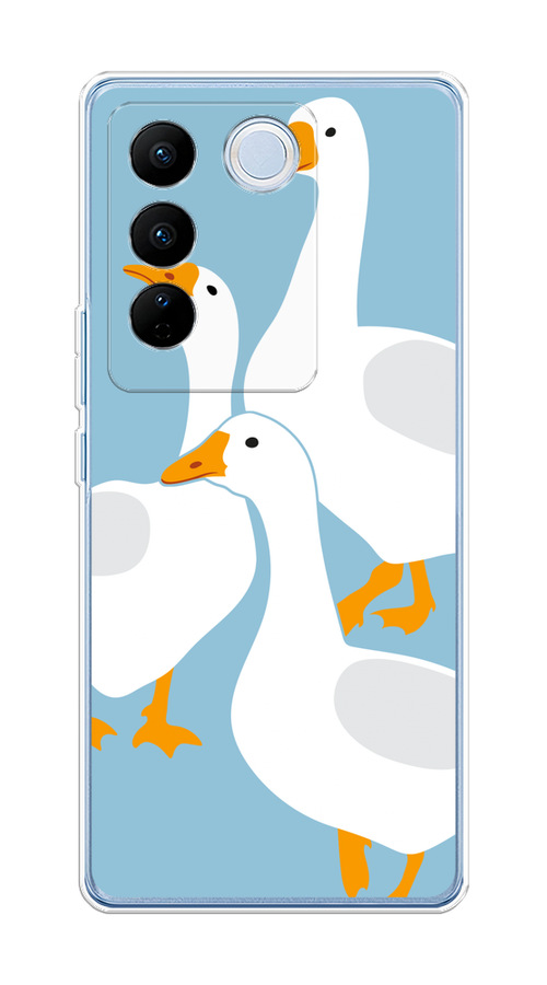 

Чехол на Vivo V27/V27 Pro "Гусиное трио", Голубой;белый;серый;желтый, 268450-1