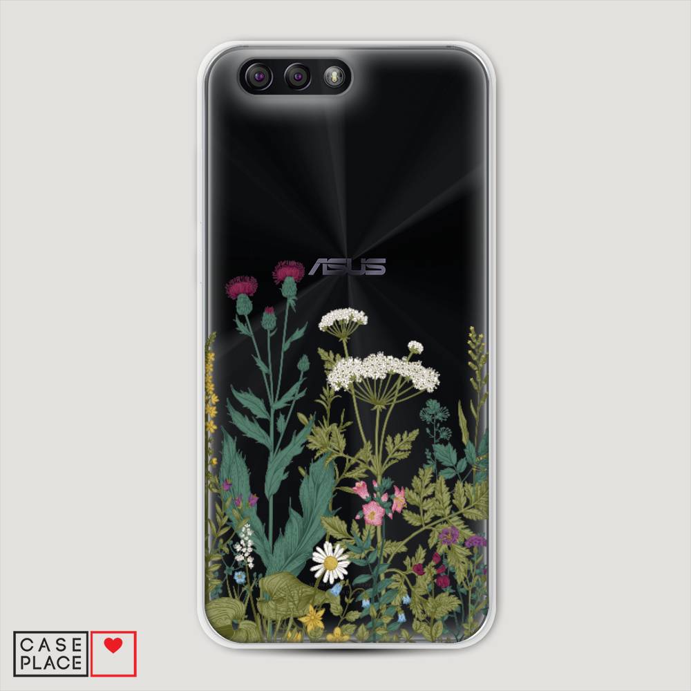 

Чехол на Asus Zenfone 4 ZE554KL "Дикие полевые цветы", Зеленый;розовый;белый, 42950-2