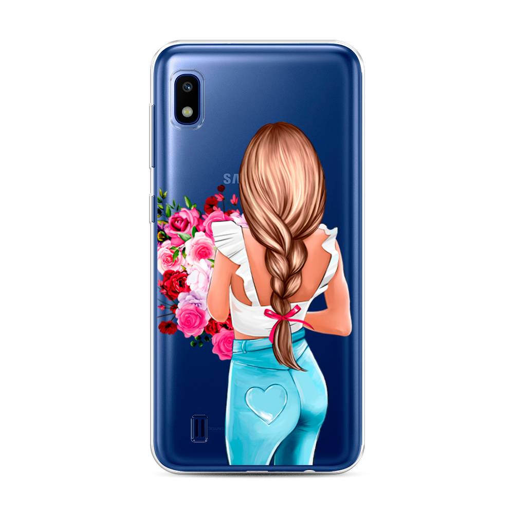 

Чехол на Samsung Galaxy A10 "Девушка с цветами", Коричневый;розовый;голубой, 27950-6