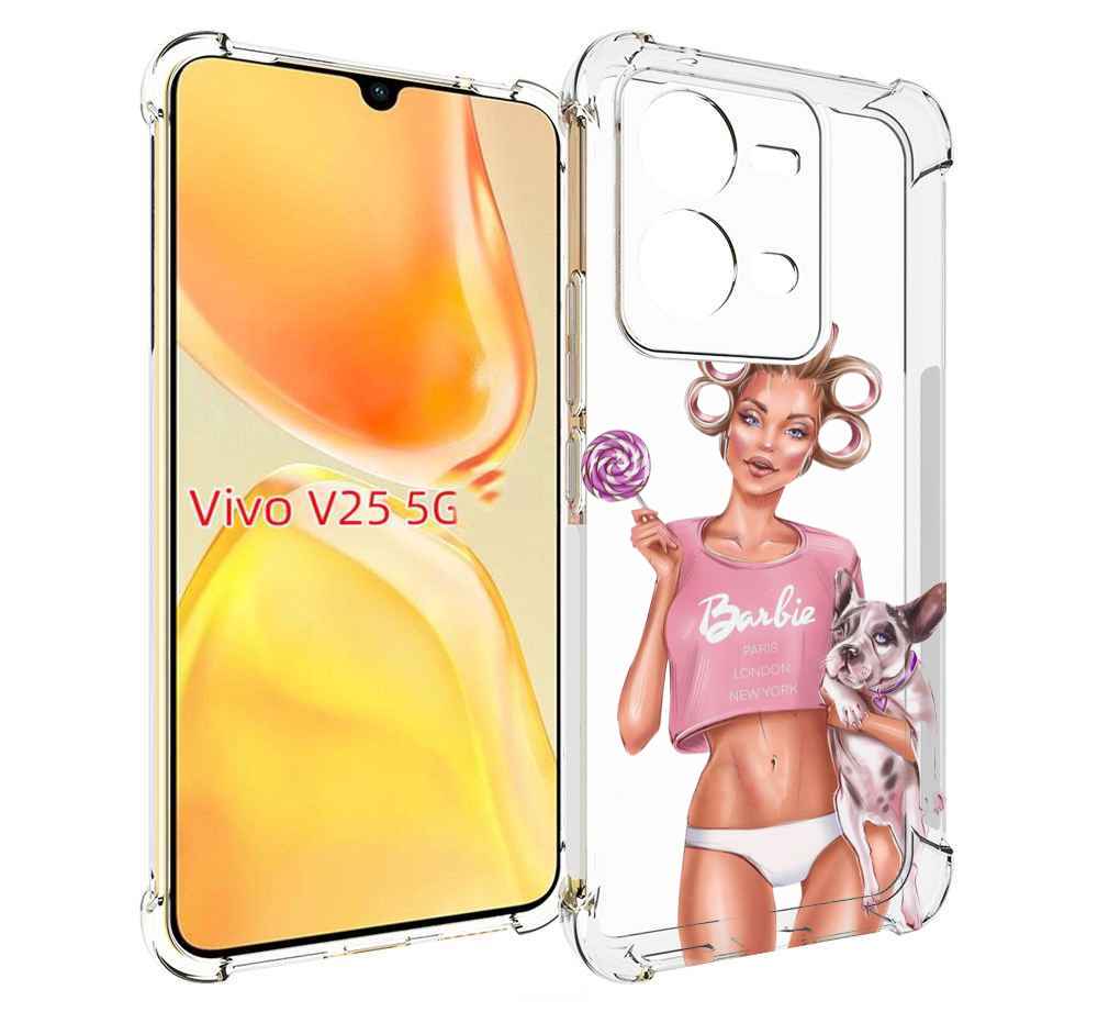 

Чехол MyPads Барби-с-собачкой женский для Vivo V25 5G / V25e, Прозрачный, Tocco