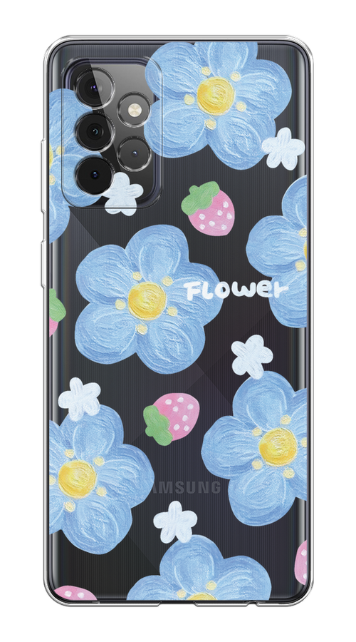 

Чехол на Samsung Galaxy A72 "Цветы и клубники", Прозрачный;голубой;белый, 2101950-1