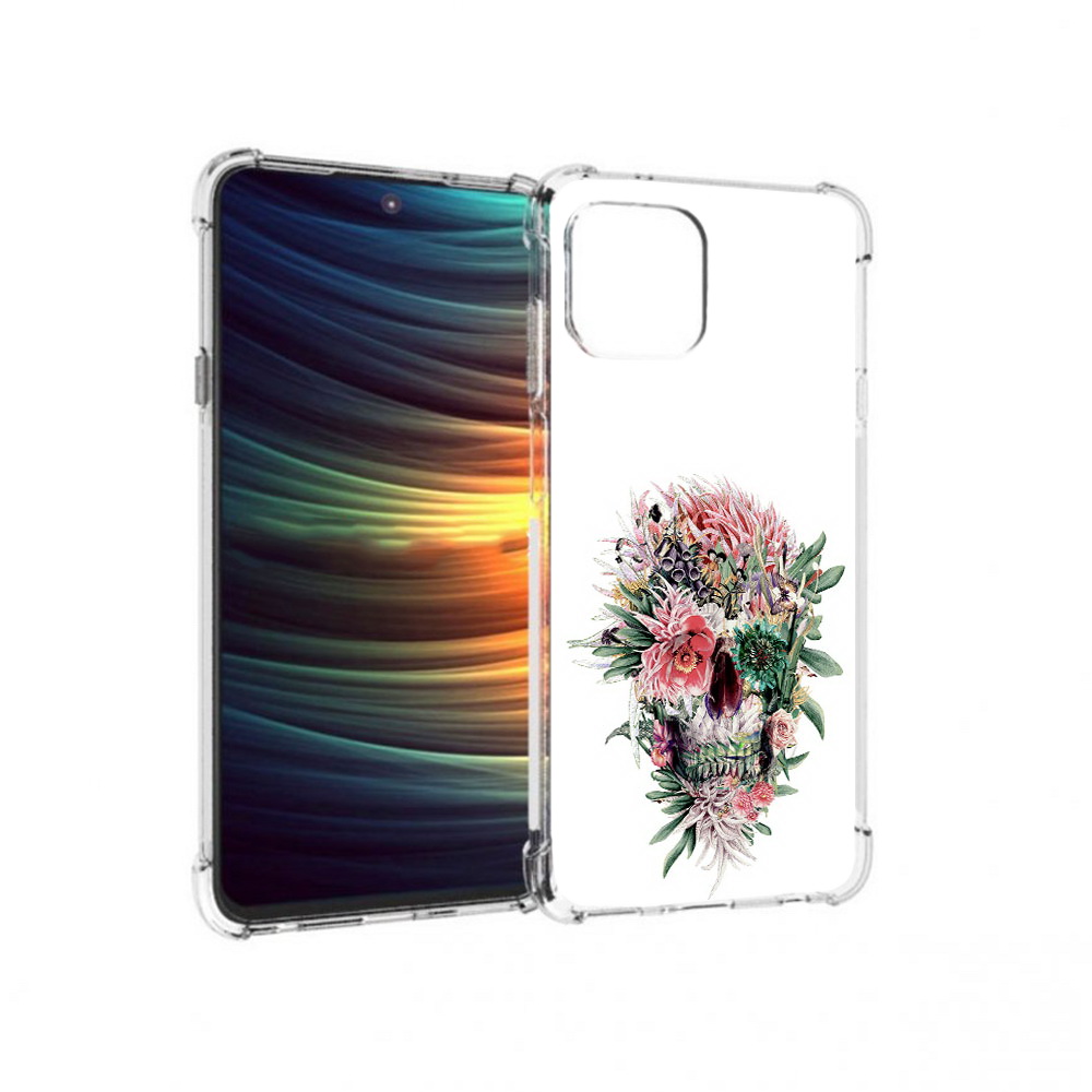 

Чехол MyPads Tocco для Motorola 20 Lite череп из цветов (PT227073.348.677), Прозрачный, Tocco