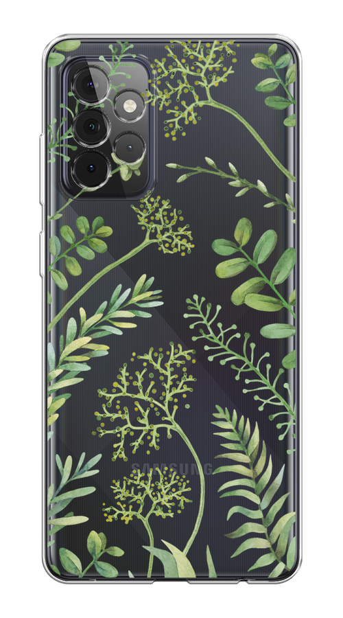 

Чехол на Samsung Galaxy A72 "Green Leaves", Зеленый;прозрачный, 2101950-1