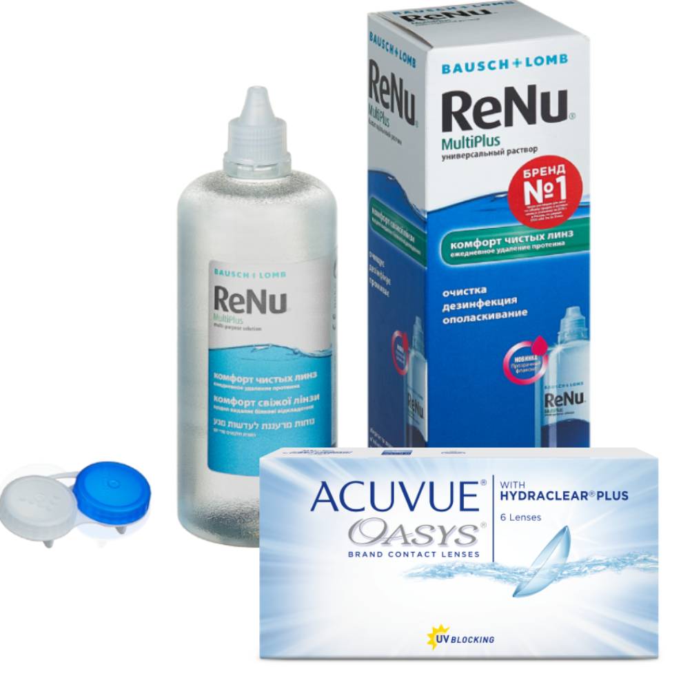 

Набор контактные линзы Acuvue Oasys 6 линз R 8.8 -8,50 + ReNu Multi Plus 360 мл, Oasys with Hydraclear Plus 6 линз + ReNu Multi Plus 360 мл