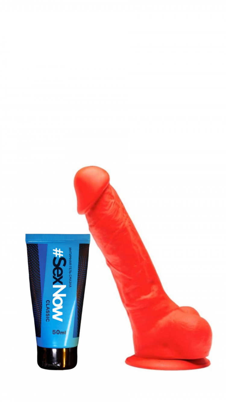 фото Фаллоимитатор stretch no 2 реалистик красный 18 см и смазка sexnow classic 50 см m&k products