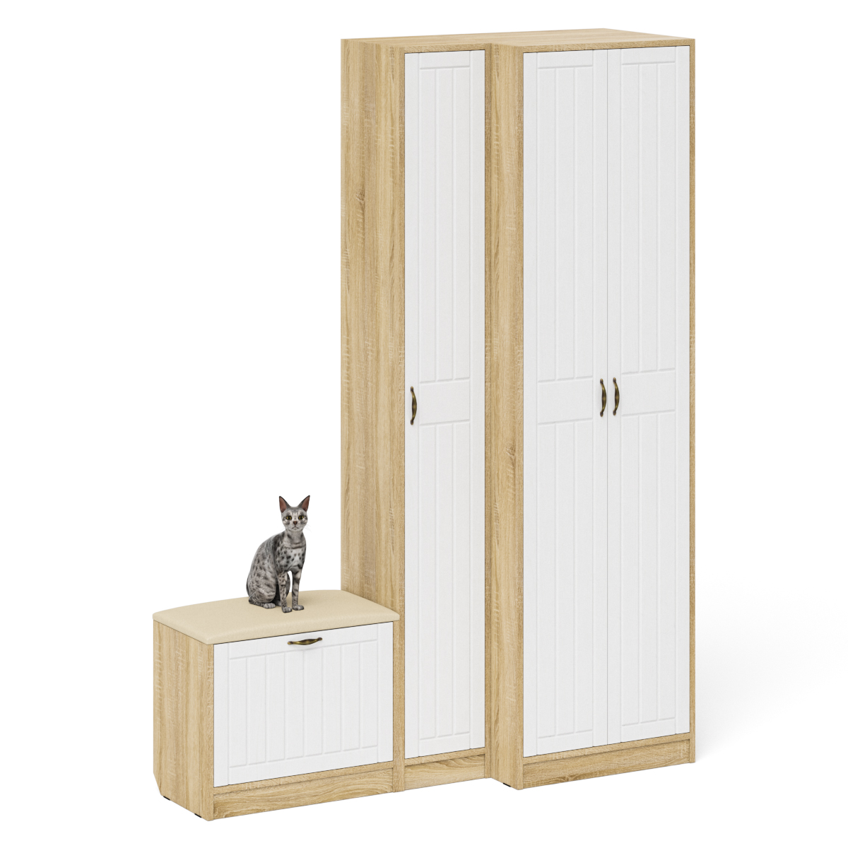 

Шкаф с пеналом и обувницей Мебельный Двор П-6 № 25 сонома/белое дерево прованс, Золотистый;белый, № 25-сп