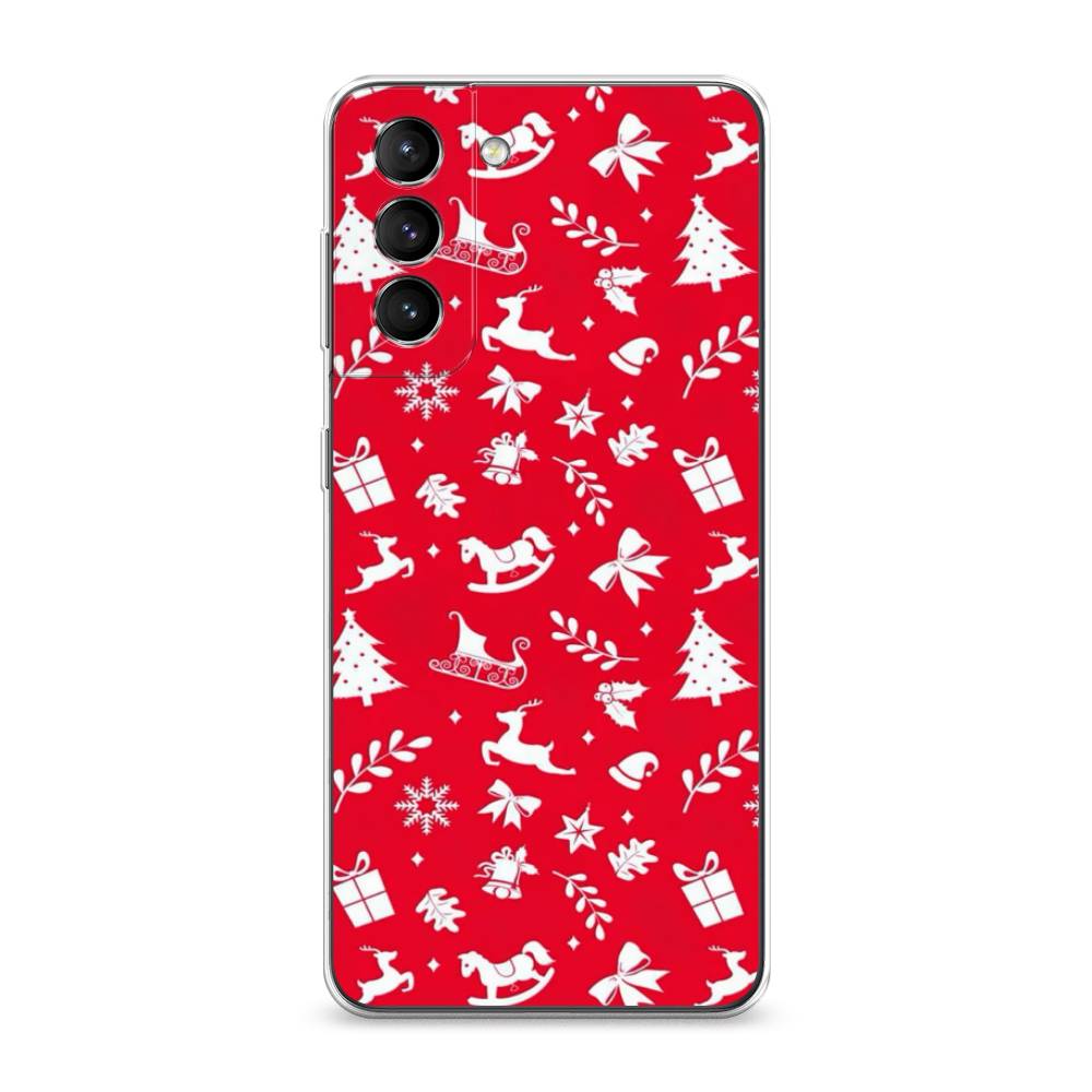 

Чехол на Samsung Galaxy S21 "Красный новогодний фон", Красный;белый, 2101850-5