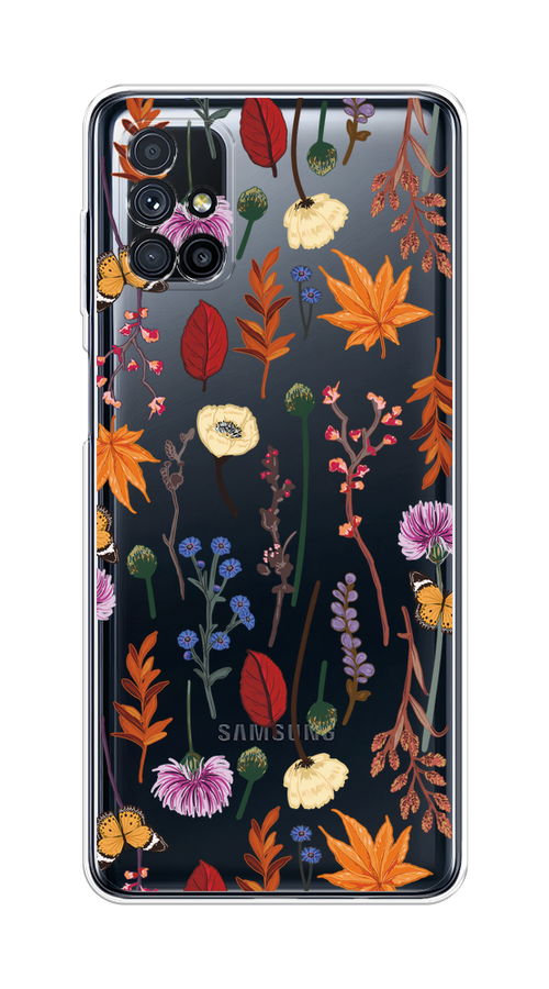 

Чехол на Samsung Galaxy M31s "Orange Purple flowers", Оранжевый;красный;розовый;желтый;прозрачный, 2101450-1