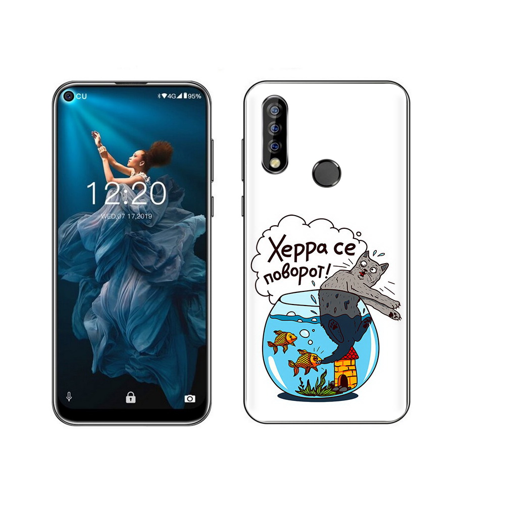 

Чехол MyPads Tocco для Oukitel C17 Pro Рыбы с котом, Прозрачный, Tocco