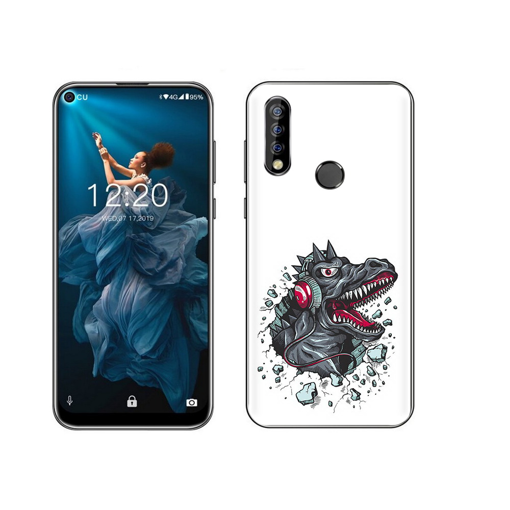 

Чехол MyPads Tocco для Oukitel C17 Pro Нарисованный динозавр в наушниках, Прозрачный, Tocco