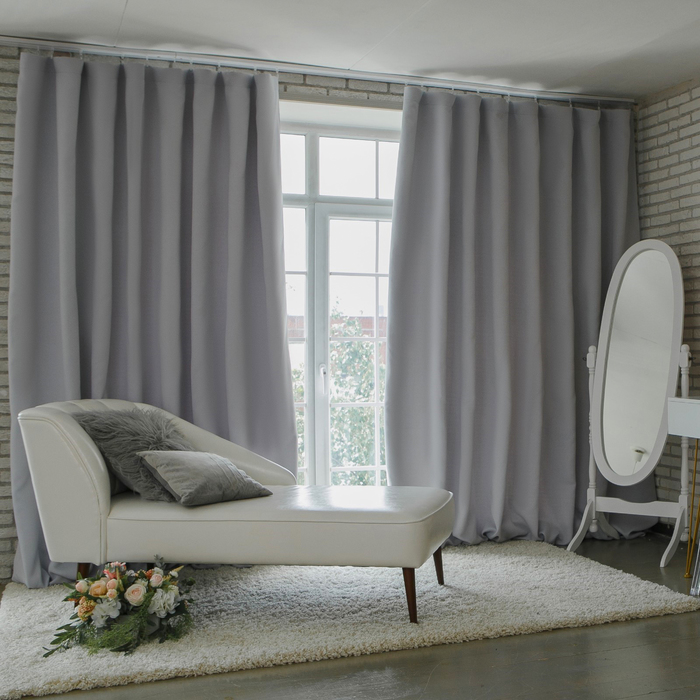 

Штора портьерная Этель 130×300 см, блэкаут, цвет металл, пл. 210 г/м², 100% п/э