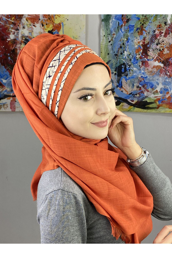 

Хиджаб женский Butik Ambar 7ARLKHZSL24 оранжевый, 7ARLKHZSL17