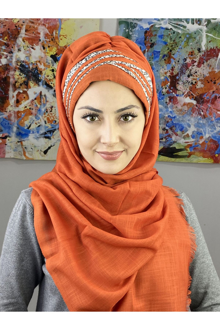 

Хиджаб женский Butik Ambar 7ARLKHZSL33 оранжевый, 7ARLKHZSL25