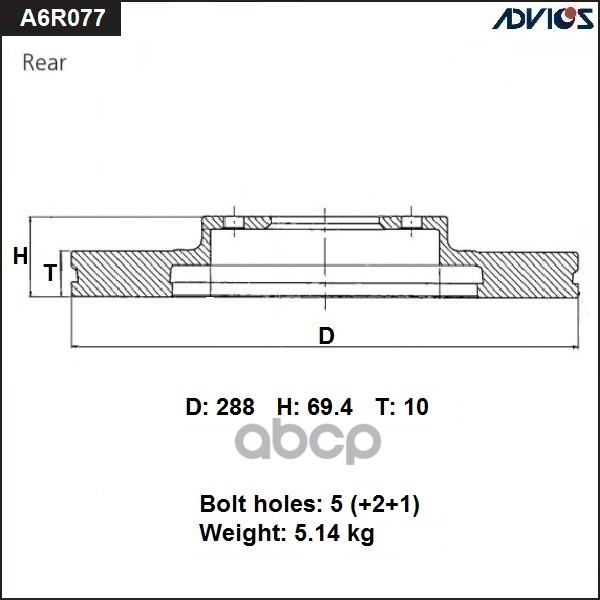 

Диск Тормозной Зад. Advics 42431-48041 / 42431-48050 ADVICS арт. A6R077B