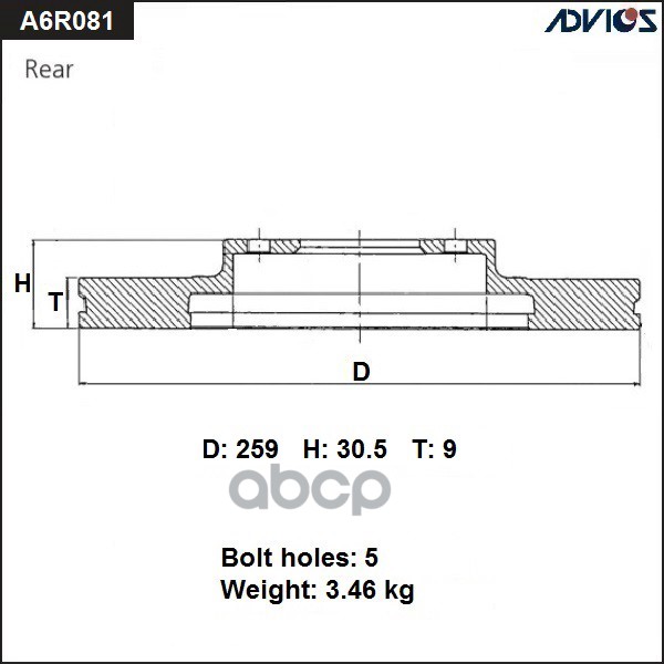 

Диск Тормозной Зад. Advics 42431-12260 ADVICS арт. A6R081B