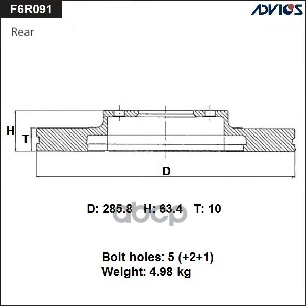 

Диск тормозной задний ADVICS F6R091B