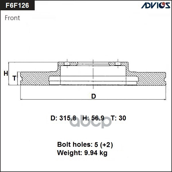 

Диск Тормозной Пер. Advics 26310-Aa032 / 26300-Ag001 / 26300-Ag02a ADVICS арт. F6F126B