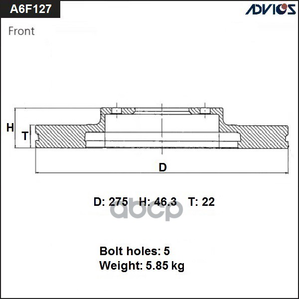 

Диск тормозной передний ADVICS A6F127B