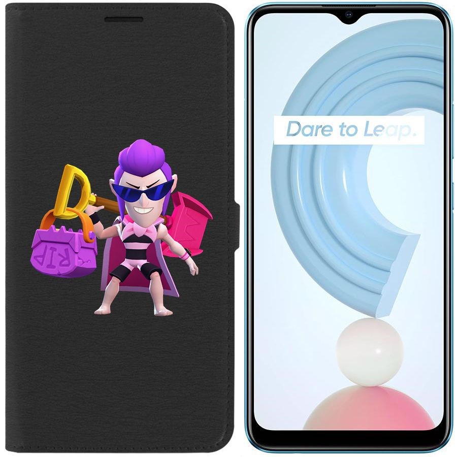 

Чехол-книжка Krutoff Eco Book для Realme C21Y Brawl Stars-Пляжный Мортис (черный)