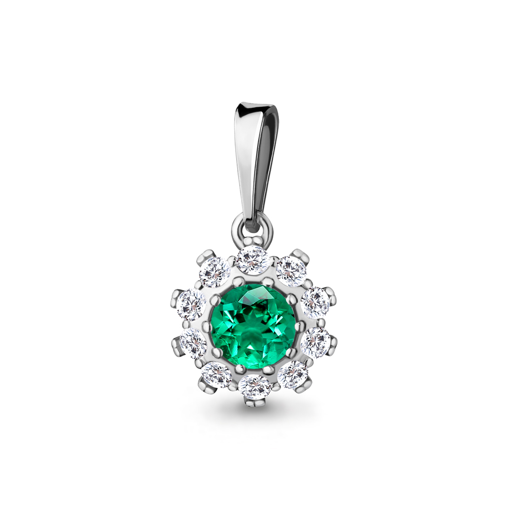 

Кулон из серебра с изумрудом искусственным\фианитом Aquamarine Aquamarine 24514АГ_925_р, 24514АГ_925_р