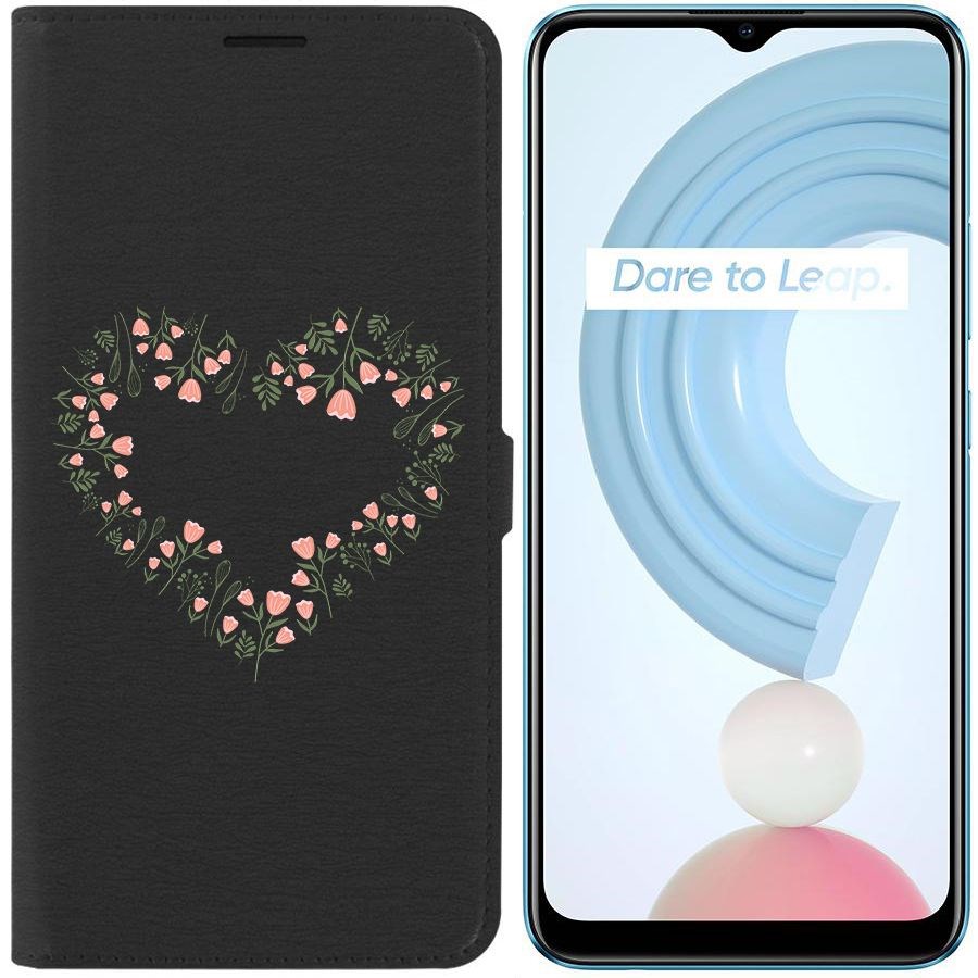 

Чехол-книжка Krutoff Eco Book для Realme C21Y Цветочное сердце (черный)