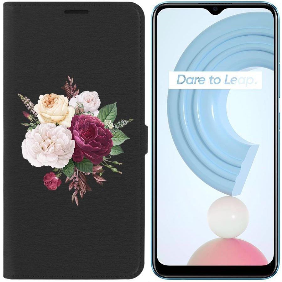 

Чехол-книжка Krutoff Eco Book для Realme C21Y Цветочная композиция (черный)