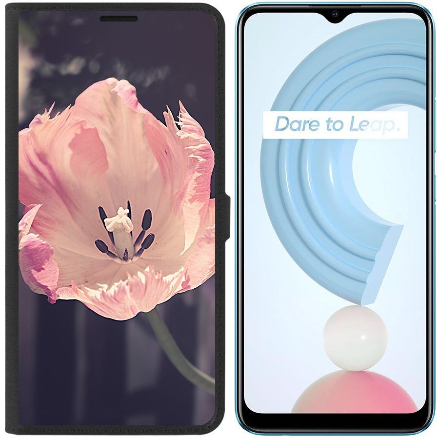 

Чехол-книжка Krutoff Eco Book для Realme C21Y Тюльпан (черный)